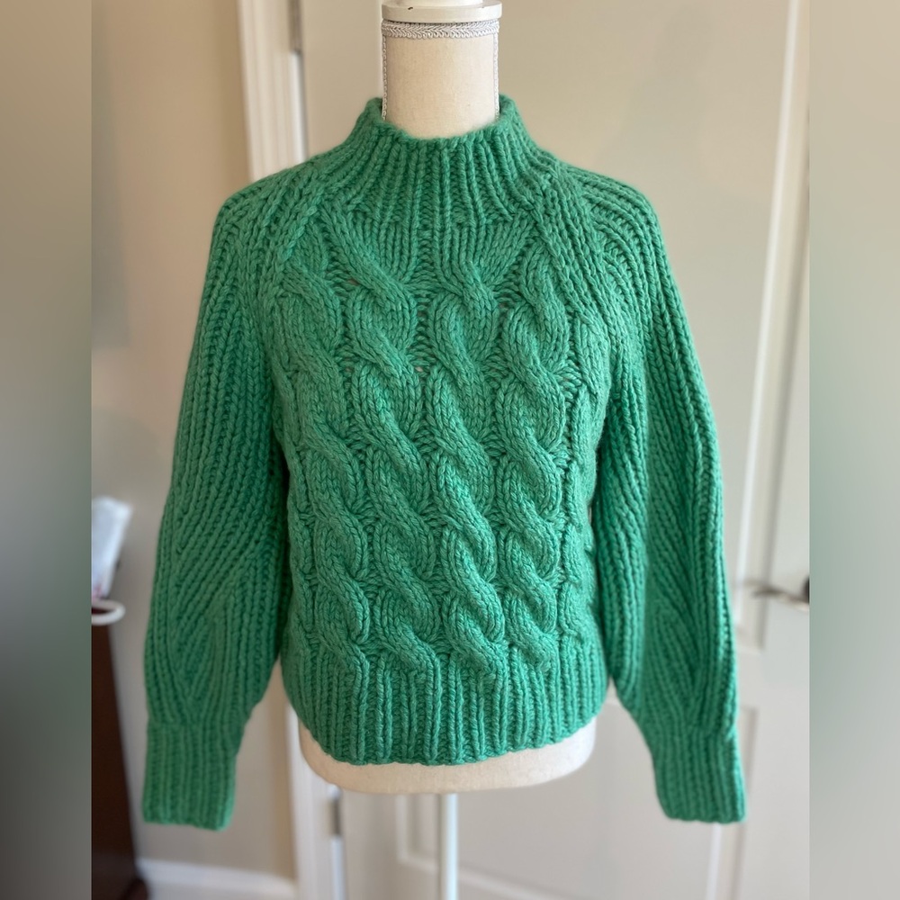 J. Crew Green Cable Knit Turtleneck Sweater